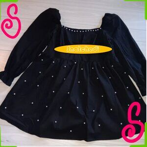 Plus size Pearl's Beaded Square Neck Flare Sleeve Dress